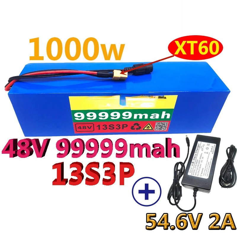 48V99.999Ah 1000w 13S3P XT60 48V комплект литий-ионный батарей 99999mah для электровелосипеда 54,6 v электрический велосипед скутер с BMS + зарядное устройство 
48V99.999Ah 1000w 13S3P XT60 48V комплект литий-ионный батарей 99999mah для электровелосипеда 54,6 v электрический велосипед скутер с BMS + зарядное устройство