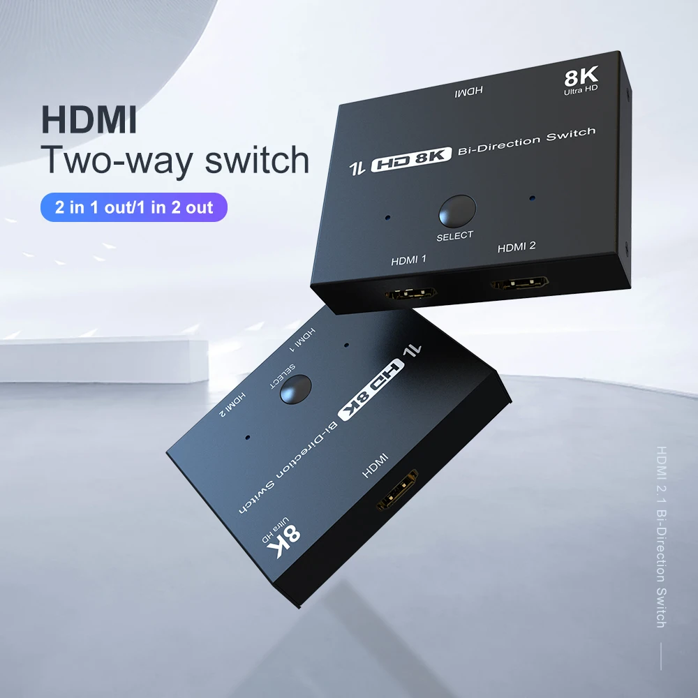 8K HDMI-Compatible Switch 2 Ports 1x2 / 2x1 HDMI-Compatible Switcher Splitter Supports Ultra HD 8K 1080P 3D HDR
8K HDMI-Compatible Switch 2 Ports 1x2 / 2x1 HDMI-Compatible Switcher Splitter Supports Ultra HD 8K 1080P 3D HDR