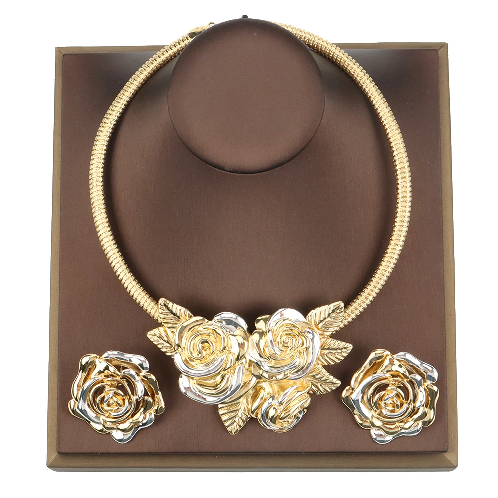 Dubai Gold Plated Jewelry Set for Women Luxury Rose Pendant Necklace and Earrings Jewelry Set for African Weddings Accessory
Dubai Gold Plated Jewelry Set for Women Luxury Rose Pendant Necklace and Earrings Jewelry Set for African Weddings Accessory