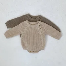 2023 Korea Baby Autumn Sweaters Infant Long Sleeve Knitted Bodysuit Boys Girls Knitwear Rompers Newborn Knit Jumper Clothes