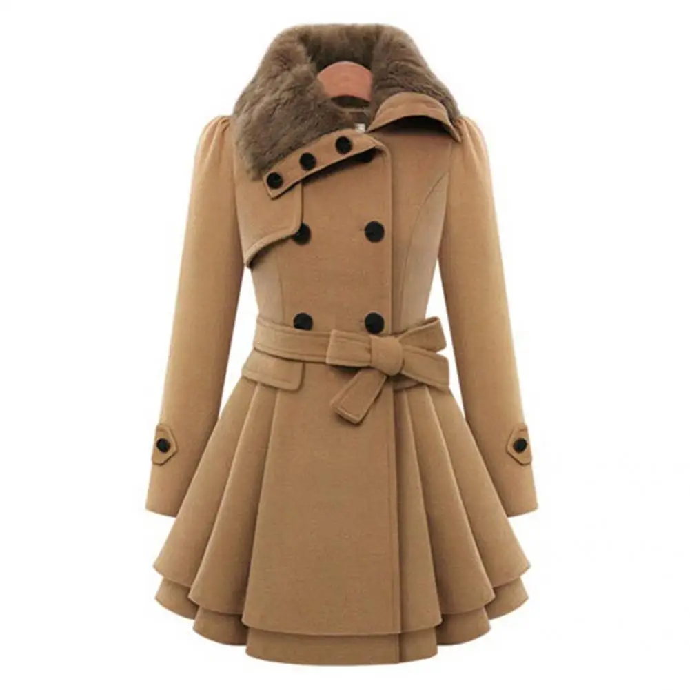

Stylish Oversize Coat Plush Turndown Collar Waist Tied Outwear Pure Color Lapel Overcoat Coat Women Winter Jacket Women