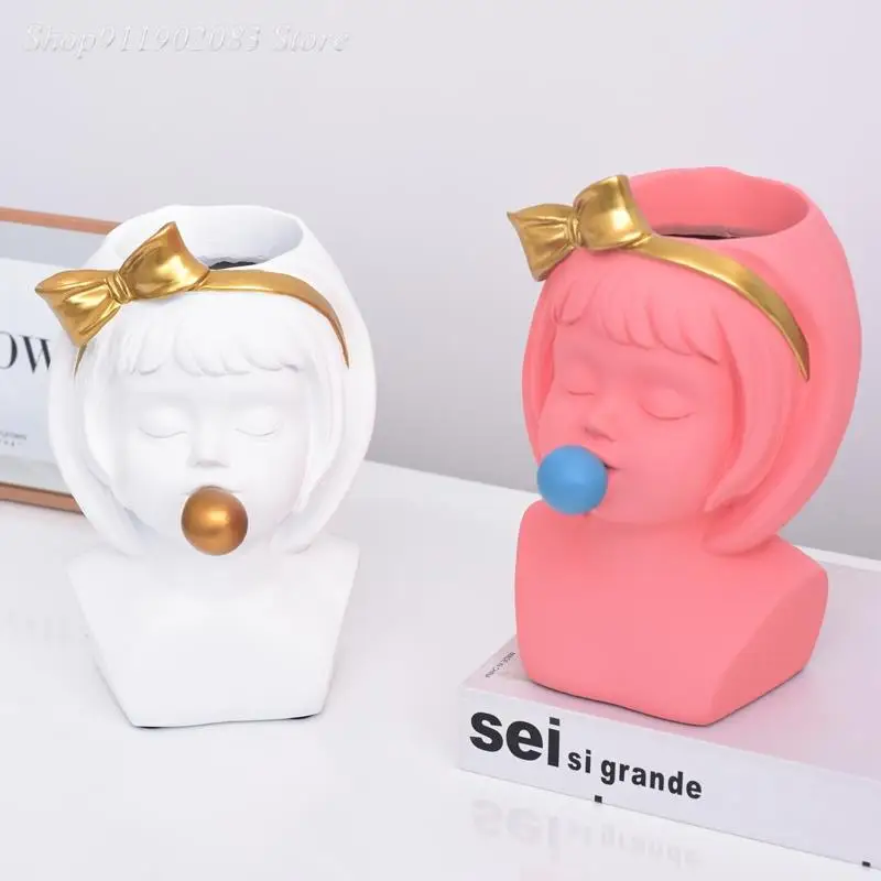 Creativity Resin Vase Girl Bubble Gum Bow Flower Vase Children's Room Flower Arrangement Crafts Ornaments Modern Home Decoration
Creativity Resin Vase Girl Bubble Gum Bow Flower Vase Children's Room Flower Arrangement Crafts Ornaments Modern Home Decoration