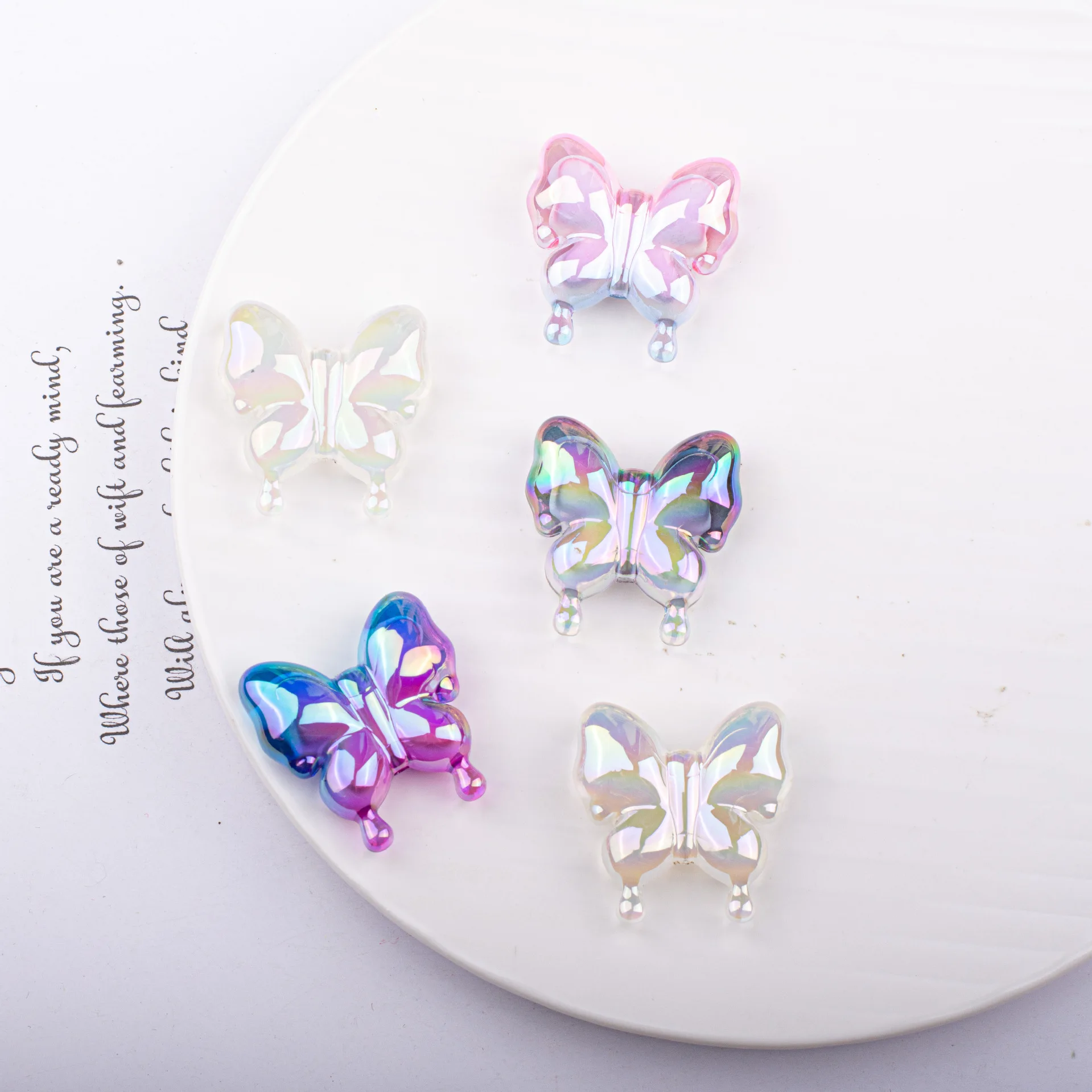 

New style 50pcs/lot AB color print animals cartoon butterfly shape acrylic beads diy jewerly garment/keychain accessory