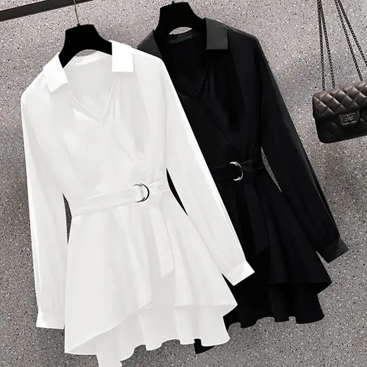 New Fashionspring Autumn Slim White Women Dress Shirts Long Sleeve With Belt For Office Lady Work Wear V-neck Tops Black Shirt
New Fashionspring Autumn Slim White Women Dress Shirts Long Sleeve With Belt For Office Lady Work Wear V-neck Tops Black Shirt