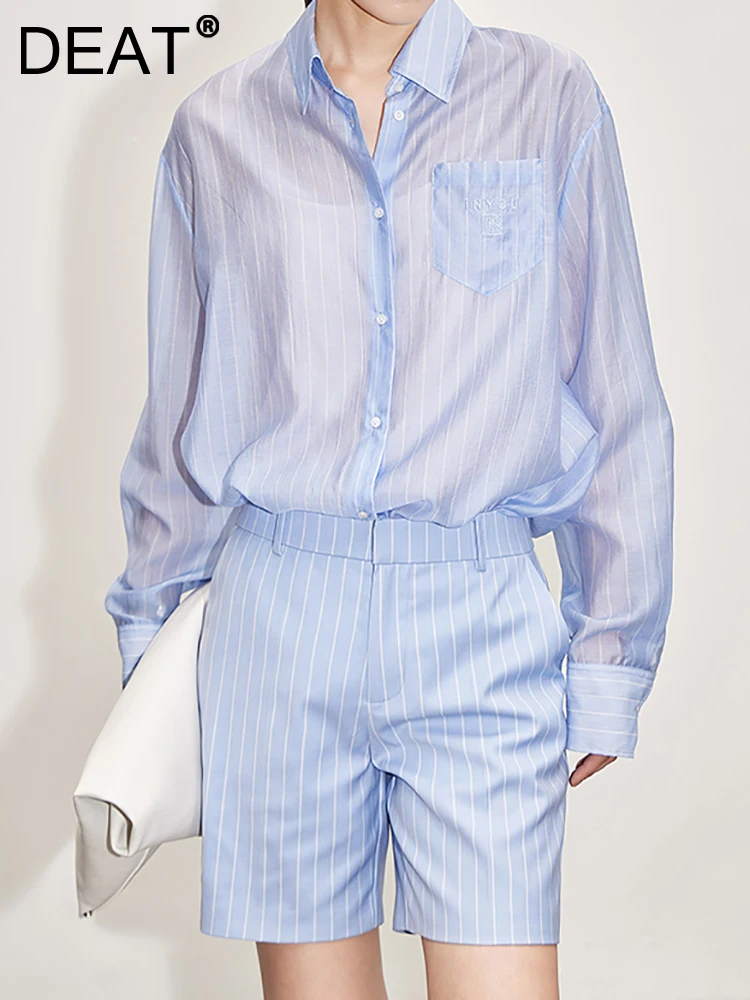 DEAT Fashion Women's Shirt Loose Turn-down Single Breasted Blue Striped Perspective Blouses Female Summer 2023 Tide 17A8484
DEAT Fashion Women's Shirt Loose Turn-down Single Breasted Blue Striped Perspective Blouses Female Summer 2023 Tide 17A8484