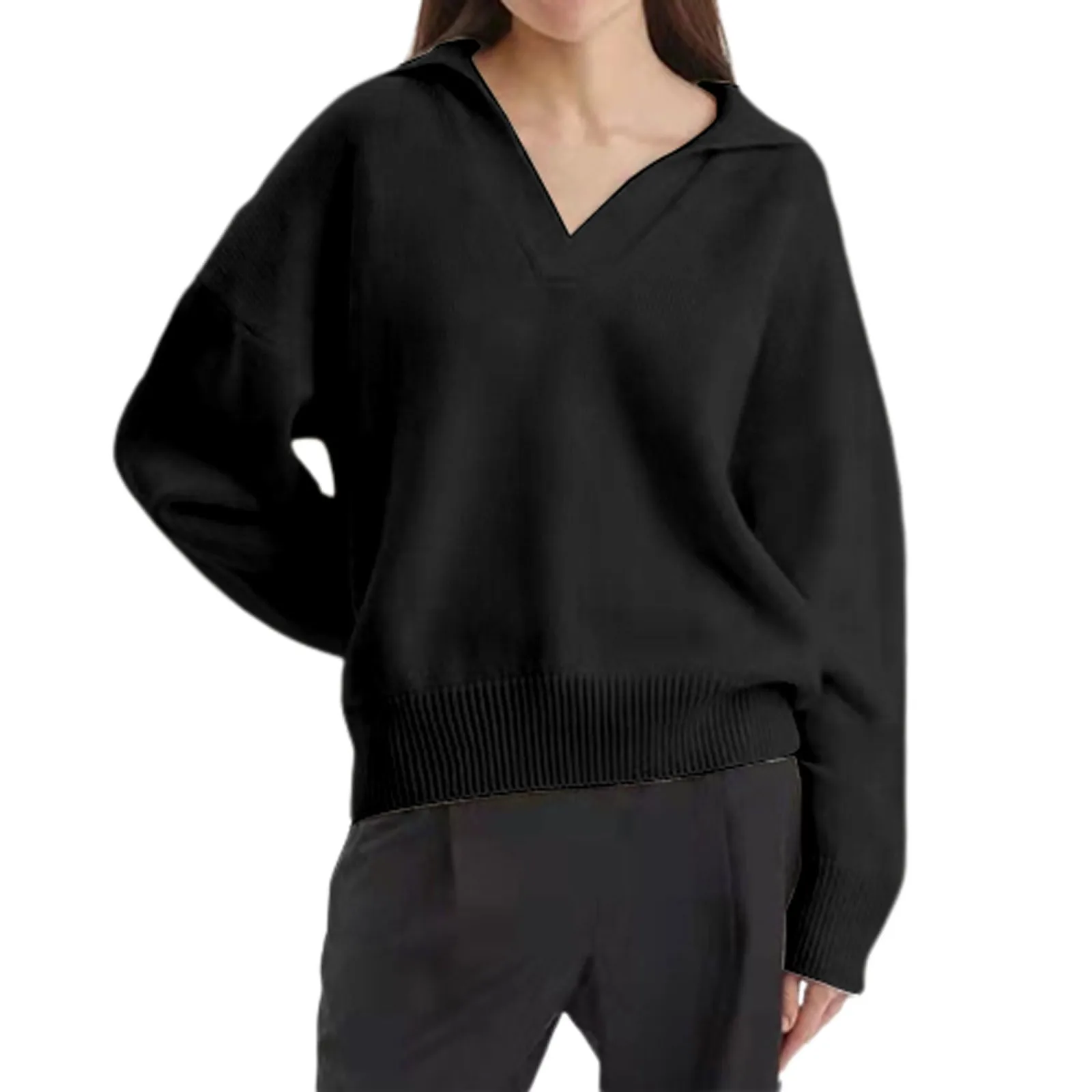 Women's Fall And Winter Solid Color Knit V Neck Lapel Casual Lohas Time Pullover Sweater Simply for Sports Sweatshirt 
Women's Fall And Winter Solid Color Knit V Neck Lapel Casual Lohas Time Pullover Sweater Simply for Sports Sweatshirt