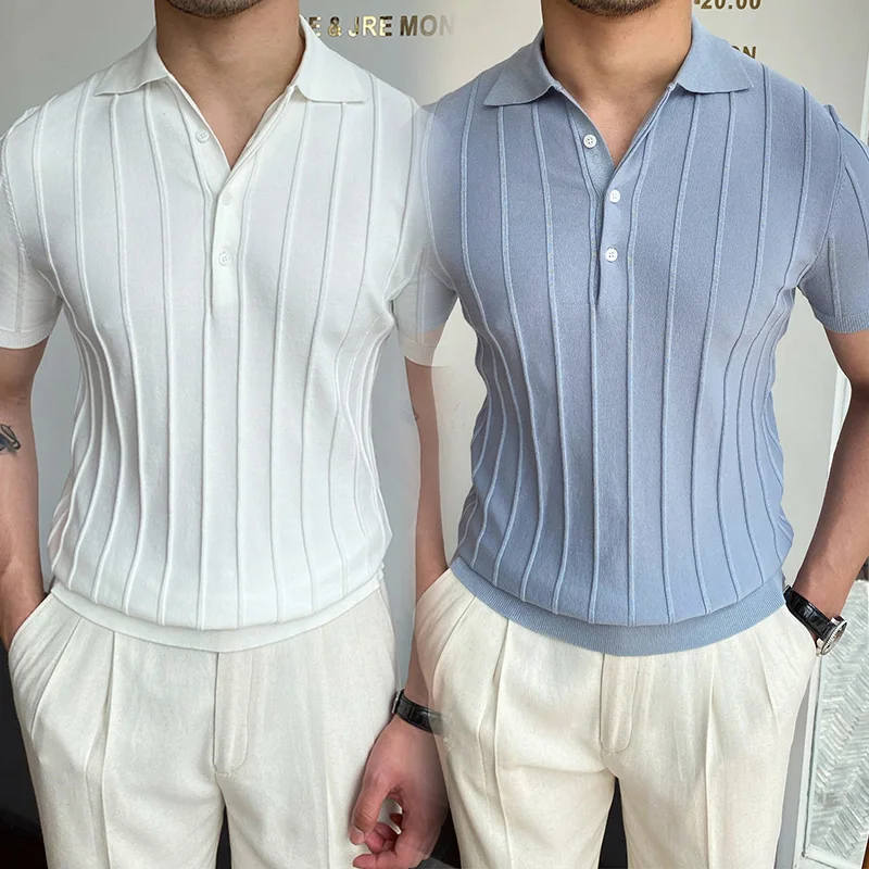 2022 Spring Summer Knit Shirt Men Casual Turn-down Collar Button-up Fashion Striped Solid Slim Tops Ice Silk Fabric T-shirt
2022 Spring Summer Knit Shirt Men Casual Turn-down Collar Button-up Fashion Striped Solid Slim Tops Ice Silk Fabric T-shirt