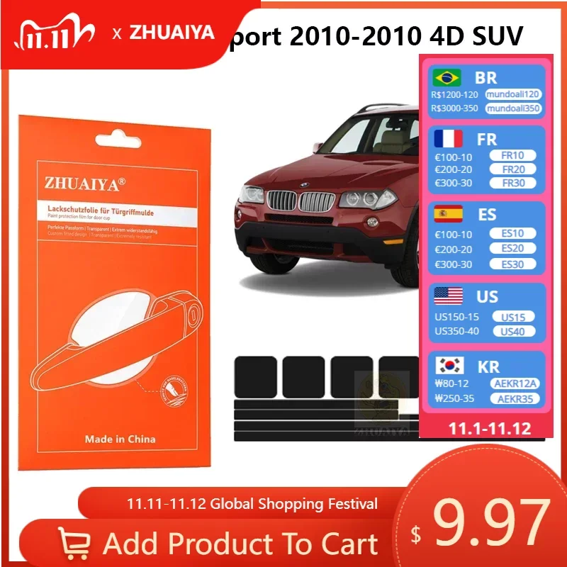 Защитная пленка ZHUAIYA для красок дверной ручки, ТПУ PPF для BMW X3 Sport 2010-2010 4D SUV, автомобильные аксессуары
Защитная пленка ZHUAIYA для красок дверной ручки, ТПУ PPF для BMW X3 Sport 2010-2010 4D SUV, автомобильные аксессуары