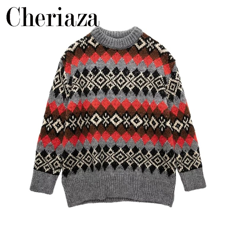 Cheriaza Autumn Winter Women Loose Jacquard Knit Sweater Casual Vintage Long Sleeve Crew Neck Sweaters Pullover Tops Jumper
Cheriaza Autumn Winter Women Loose Jacquard Knit Sweater Casual Vintage Long Sleeve Crew Neck Sweaters Pullover Tops Jumper