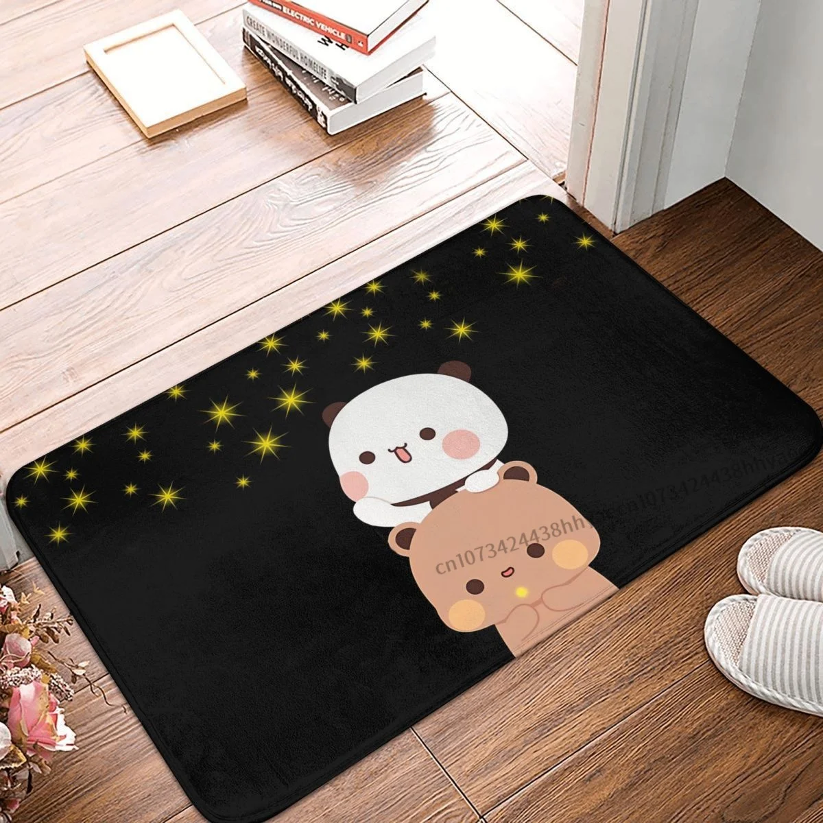 

Bubu and Dudu Anime Bath Non-Slip Carpet Panda Bears Reaching The Stars Flannel Mat Welcome Doormat Home Decor Rug
