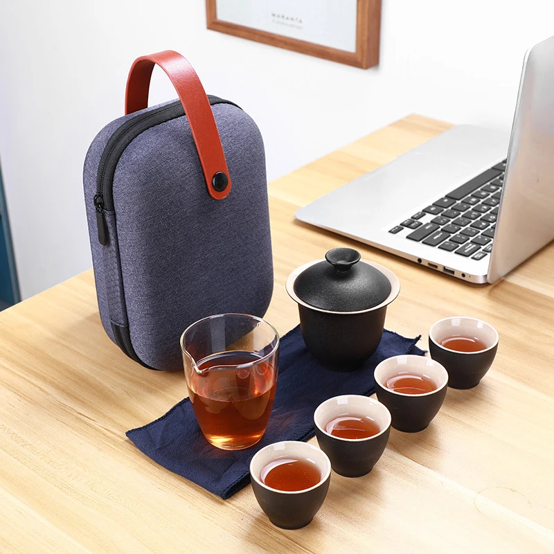 

Китайский приблизительный один чайник, четыре чашки, керамический портативный набор чайников, дорожные чайные чашки Gaiwan для чайной церемонии, чайная чашка, отличный подарок