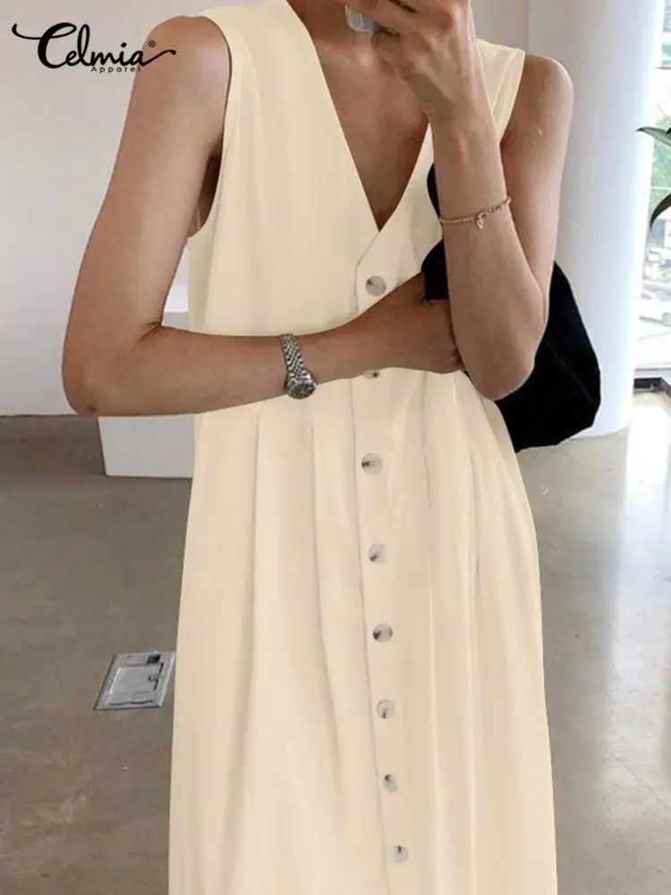 Celmia Fashion Pleats Stitching Sundress Sexy V Neck Tank Dresses Leisure Loose 2022 Summer Women Single Breast Long Maxi Robe
Celmia Fashion Pleats Stitching Sundress Sexy V Neck Tank Dresses Leisure Loose 2022 Summer Women Single Breast Long Maxi Robe