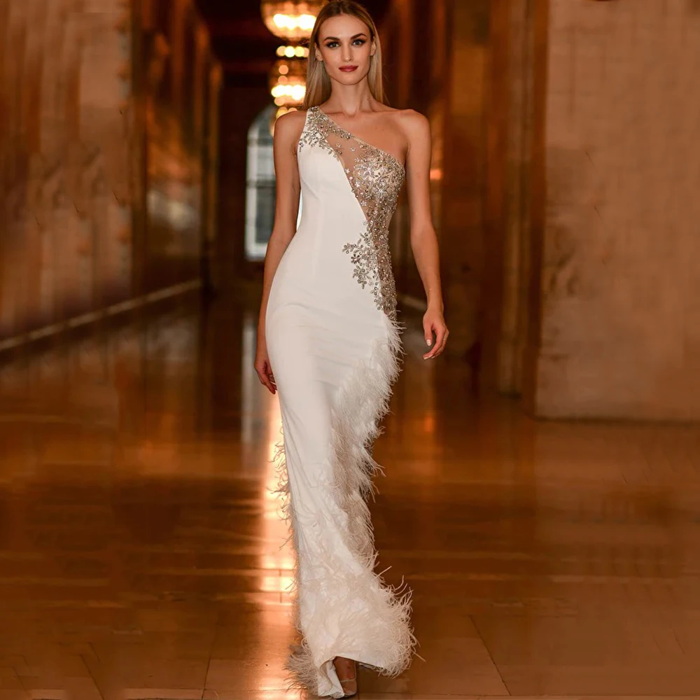 Luxury Feathers and Applique Beading Evening Dress One Shoulder Mermaid Floor Length Sleeveless Women Party Banquet Gowns
Luxury Feathers and Applique Beading Evening Dress One Shoulder Mermaid Floor Length Sleeveless Women Party Banquet Gowns