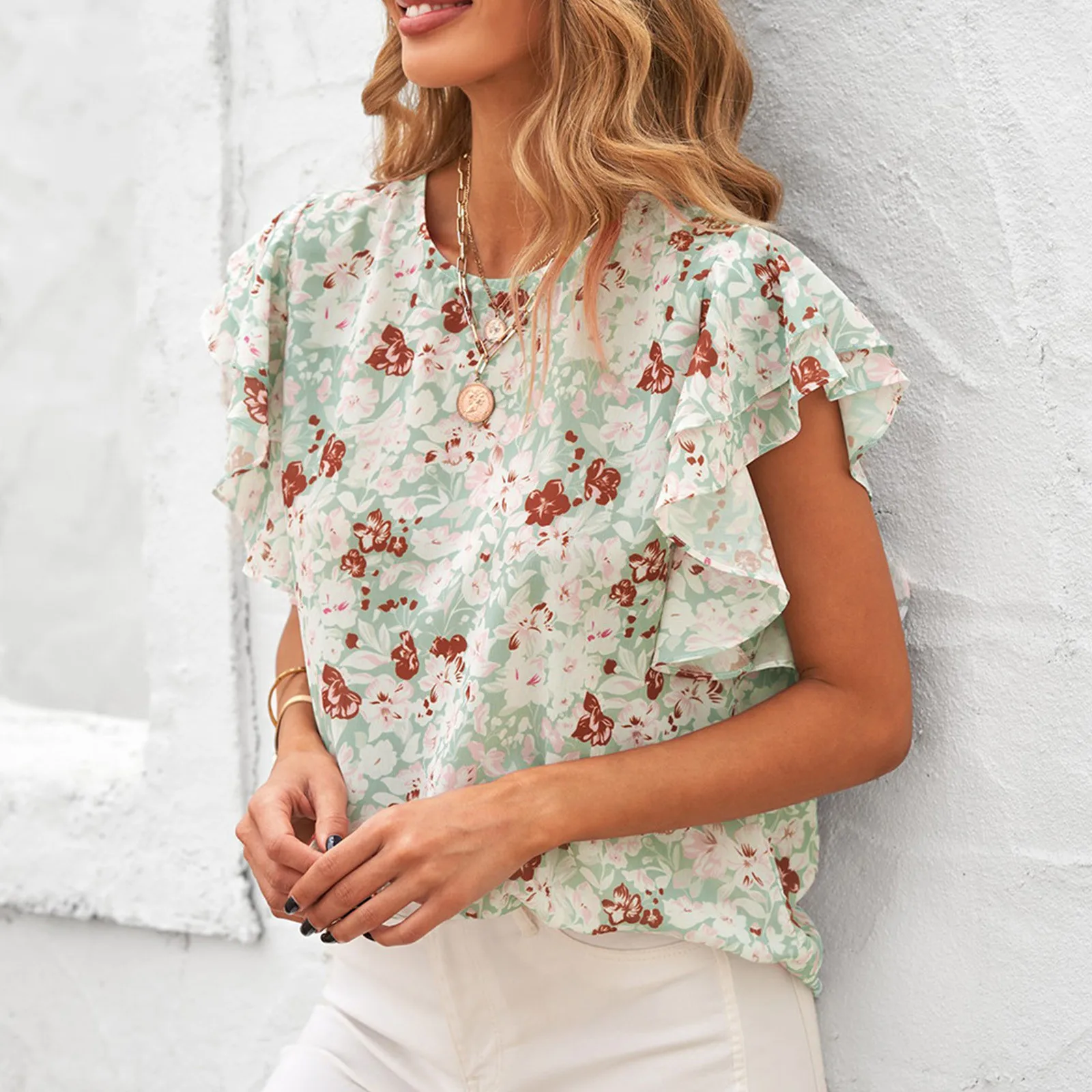 Fashion Floral Print Women's Shirt Casual Ruffle Short Sleeve Top Pink Chic Woman Blouse Ladies Elegant Blouse Summer 2022 Blusa
Fashion Floral Print Women's Shirt Casual Ruffle Short Sleeve Top Pink Chic Woman Blouse Ladies Elegant Blouse Summer 2022 Blusa