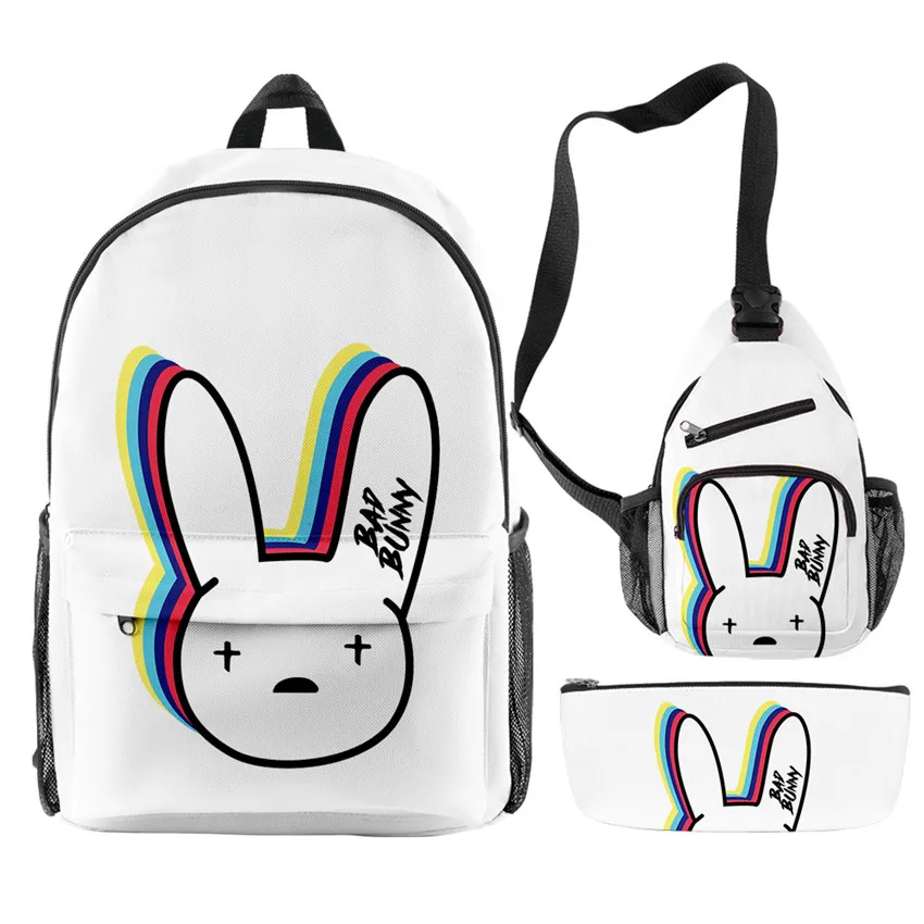 

Creative Fashion Funny Bad Bunny 3D Print 3pcs/Set pupil School Bags Trendy Travel Laptop Backpack Chest Bag Pencil Case