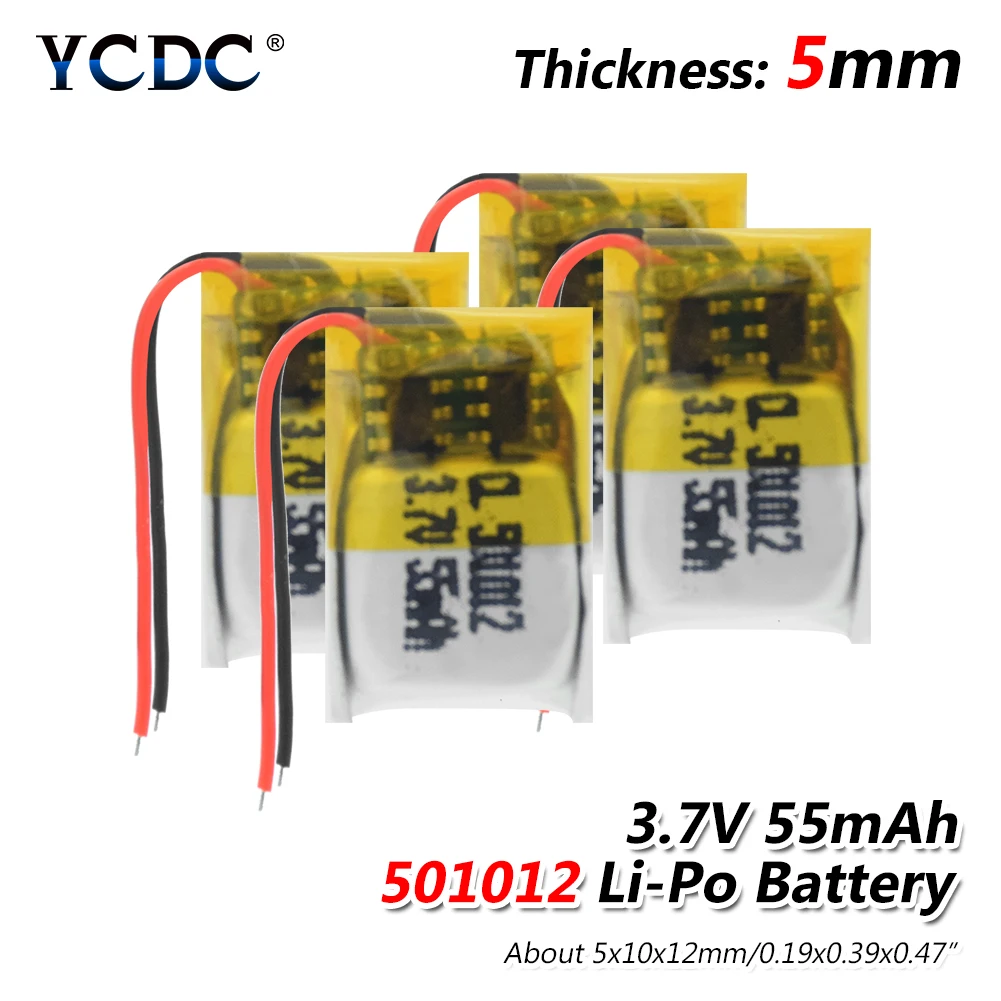 New 1/2/4PCS 501012 55mah Lipo cell 3.7V Lithium Polymer Rechargeable Battery For MP3 MP4 GPS Bluetooth-compatible headset Toy
New 1/2/4PCS 501012 55mah Lipo cell 3.7V Lithium Polymer Rechargeable Battery For MP3 MP4 GPS Bluetooth-compatible headset Toy
