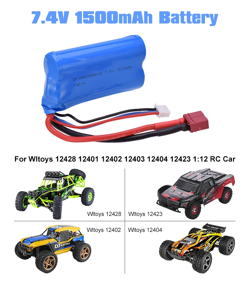 

Good Sale WLtoys 7.4V 1500MAH Lipo Battery T Plug High Capacity For Wltoys 12428 12401 12402 12403 12404 12423 1:12 RC Car