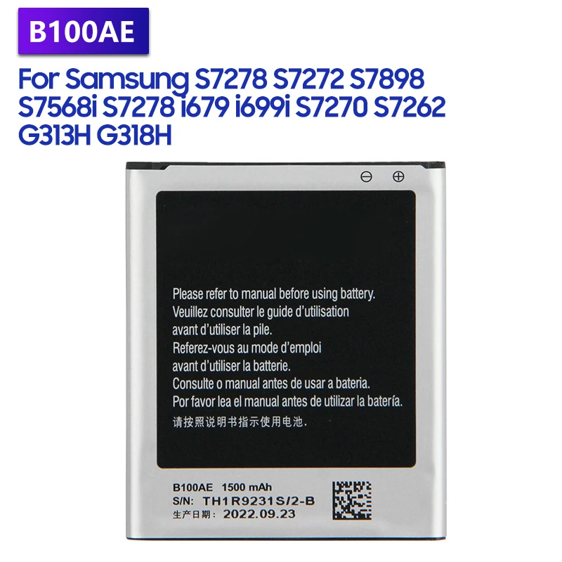 Replacement Battery B100AE B100AC For Samsung Galaxy Ace3 Ace 4 S7568i S7278 i679 i699i G313H G318h S7898 S7272 S7270 S7262
Replacement Battery B100AE B100AC For Samsung Galaxy Ace3 Ace 4 S7568i S7278 i679 i699i G313H G318h S7898 S7272 S7270 S7262