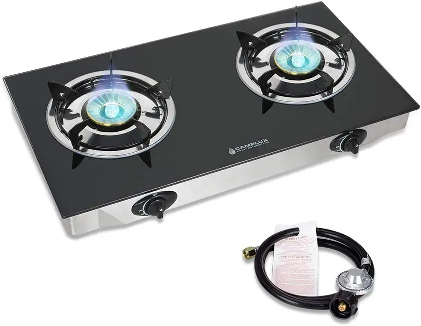 

Camplux Propane Gas Cooktop Tempered Glass Double Burners Stove Auto Ignition LPG