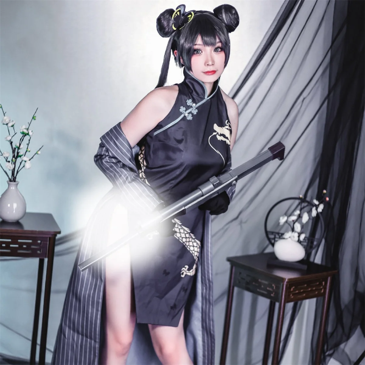 Корейская мобильная игра синий архив Kisaki костюм для косплея в китайском стиле Женский костюм элегантный Чонсам в полоску пальто перчатки г... 
Корейская мобильная игра синий архив Kisaki костюм для косплея в китайском стиле Женский костюм элегантный Чонсам в полоску пальто перчатки г...