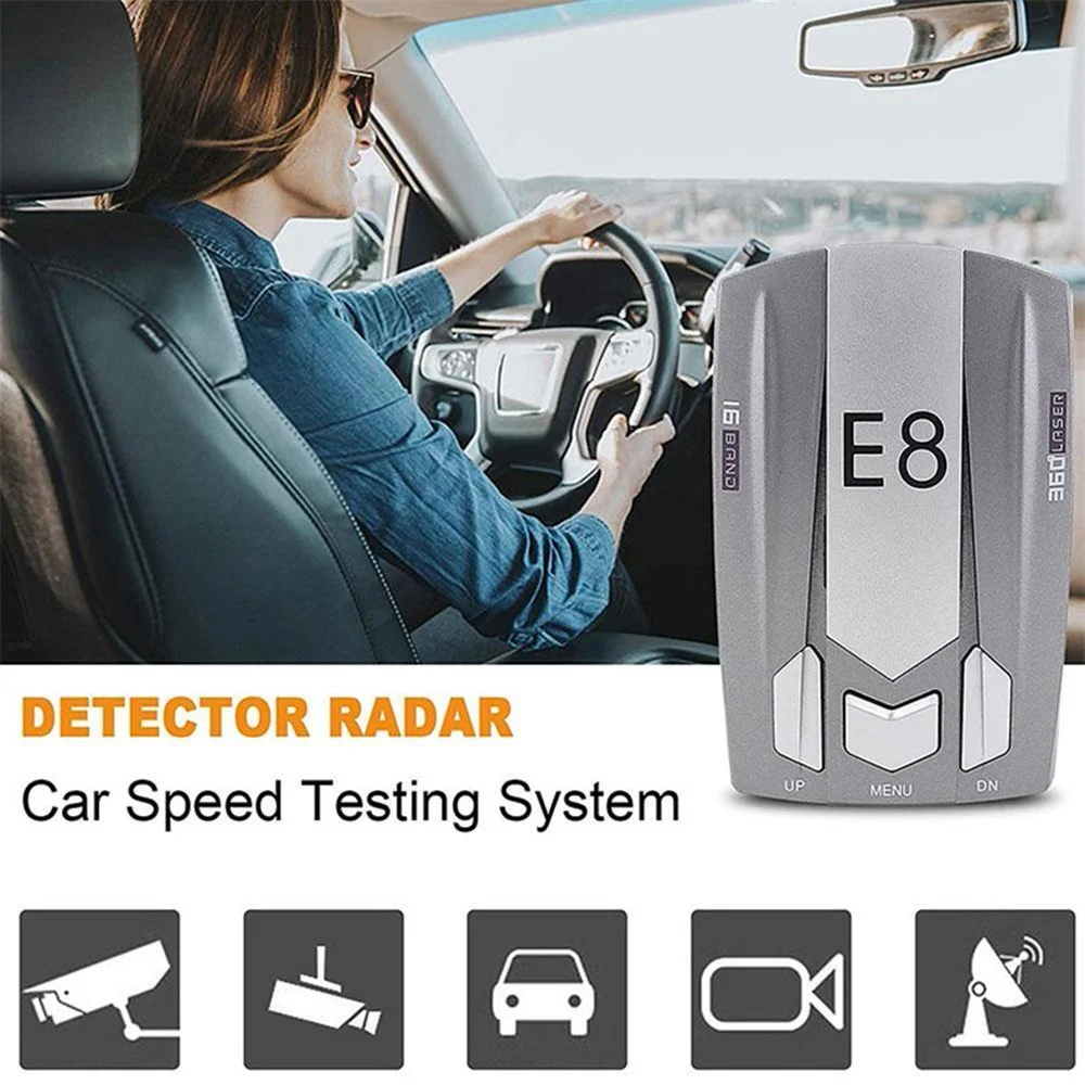 

E8 Car Radar Detector Flow Velocity Anti Radar Detector Long Range Signal Detection Voice Alarm Car Radar Detector 12V Detector