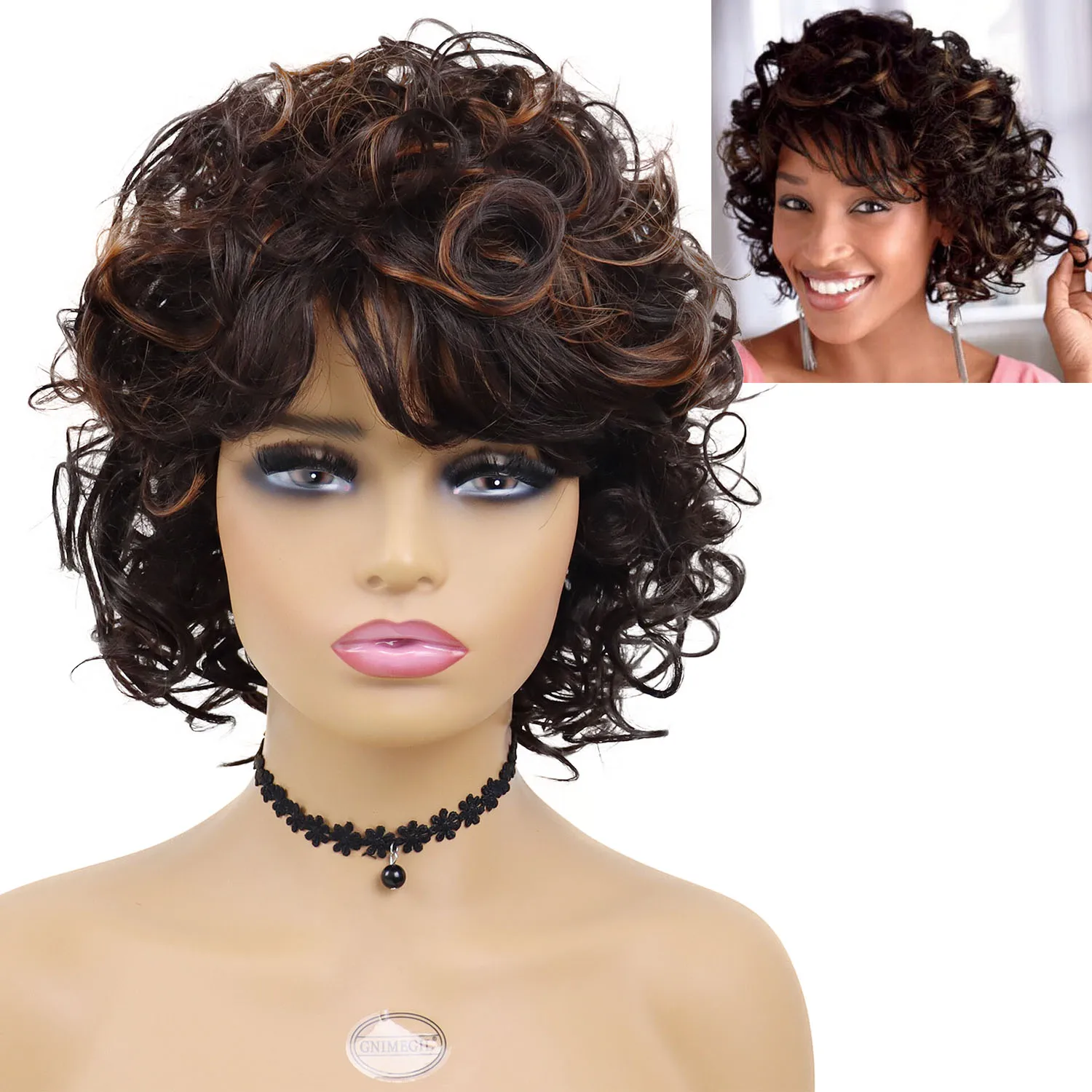 GNIMEGIL Synthetic Curly Hair for Black Women Short Wig Brown Mix Color Wig with Bangs Afro Kinky Curly Cut African American Wig
GNIMEGIL Synthetic Curly Hair for Black Women Short Wig Brown Mix Color Wig with Bangs Afro Kinky Curly Cut African American Wig