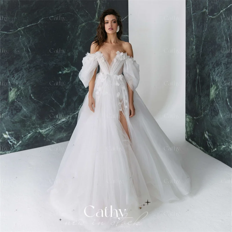 Princess Puffy Sleeve A-line Wedding Dress For Bride 3D Flower Embroidery Wedding Dress Romantic Tulle Vestidos De Novia
Princess Puffy Sleeve A-line Wedding Dress For Bride 3D Flower Embroidery Wedding Dress Romantic Tulle Vestidos De Novia