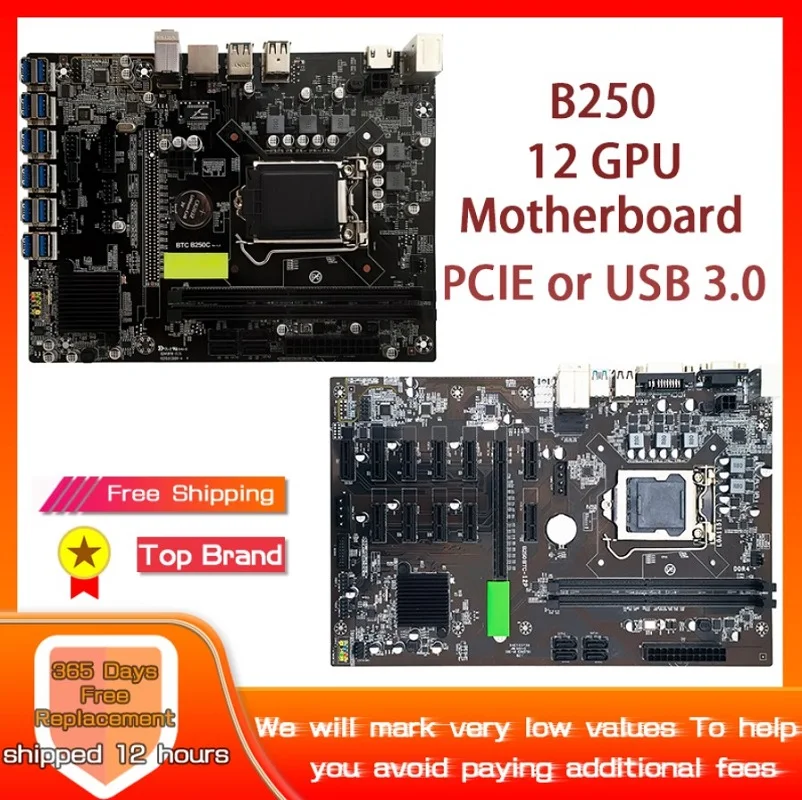 B250 Motherboard BTC ETH Mining Motherboard 12XPCIE to USB3.0 or 12 PCI-E16X Graphics Card Slot LGA1151 Supports DDR4 DIMM RAM
B250 Motherboard BTC ETH Mining Motherboard 12XPCIE to USB3.0 or 12 PCI-E16X Graphics Card Slot LGA1151 Supports DDR4 DIMM RAM