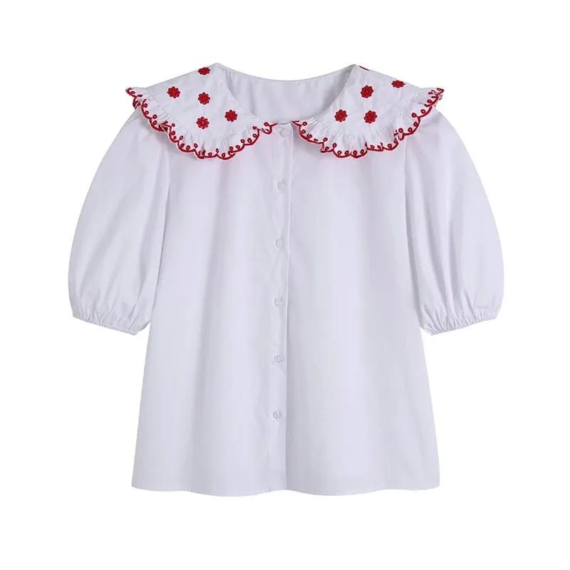 PB&ZA spring and summer new women's retro doll collar puff sleeves white contrast color embroidered poplin shirt 0881/425 088142
PB&ZA spring and summer new women's retro doll collar puff sleeves white contrast color embroidered poplin shirt 0881/425 088142