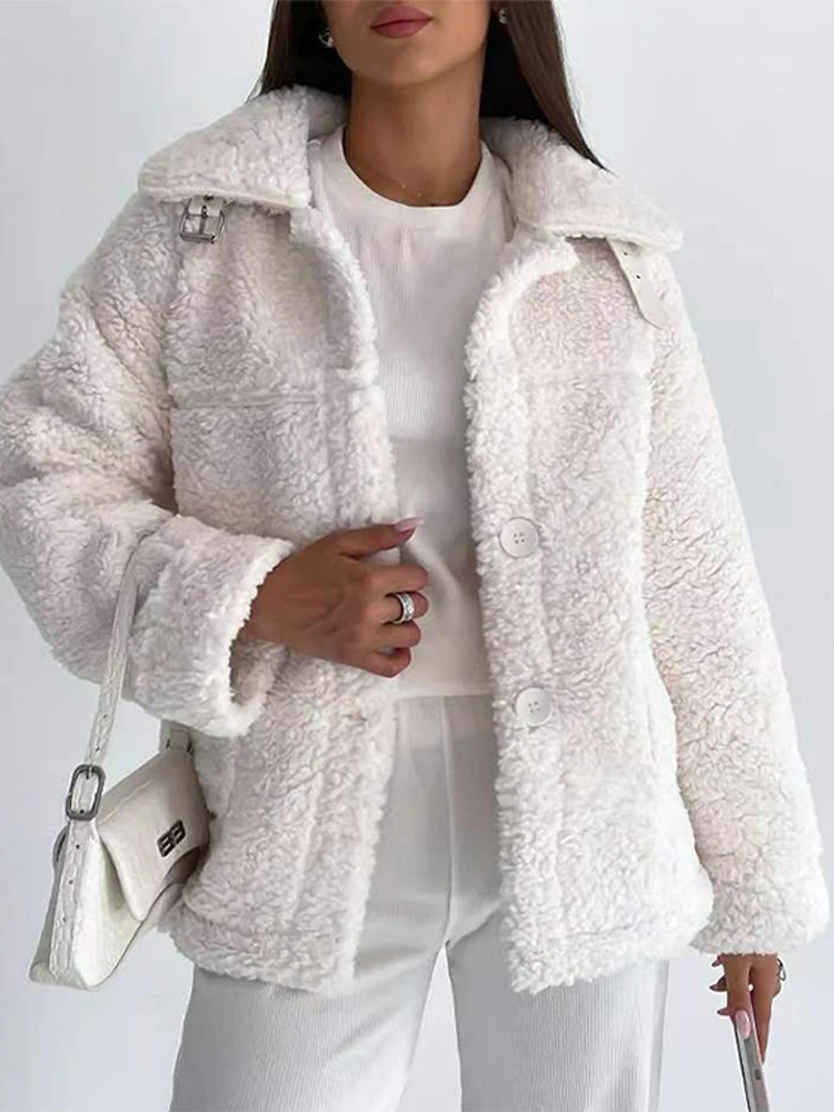 Elegant Turn Down Collar Pocket Plush Jacket for Women 2022 Winter Fashion Doublt Breasted Coats White Chic Thick Fleece Outwear
Elegant Turn Down Collar Pocket Plush Jacket for Women 2022 Winter Fashion Doublt Breasted Coats White Chic Thick Fleece Outwear