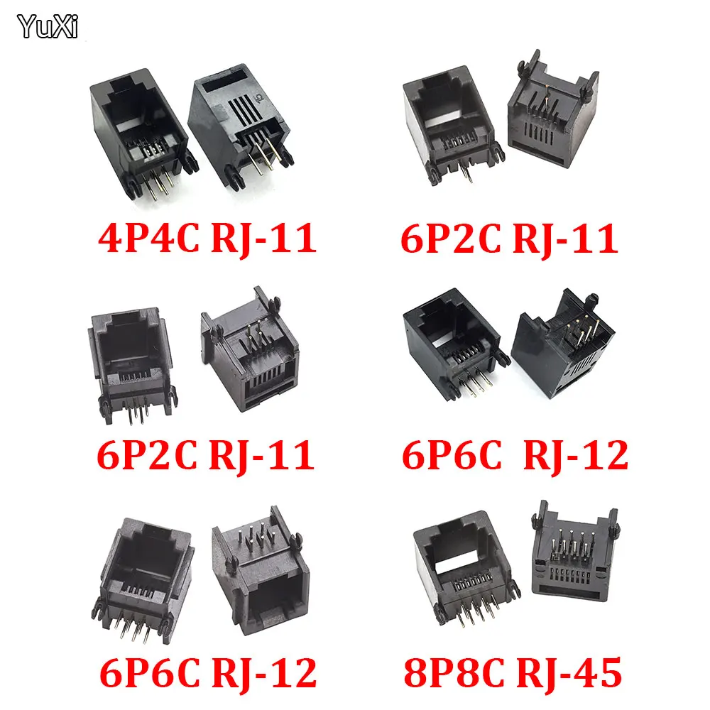 Телефонная розетка YUXI RJ11 RJ12 RJ45 черная 4P4C 6P4C 6P2C 6P6C 8P8C Горизонтальная Прямоугольная