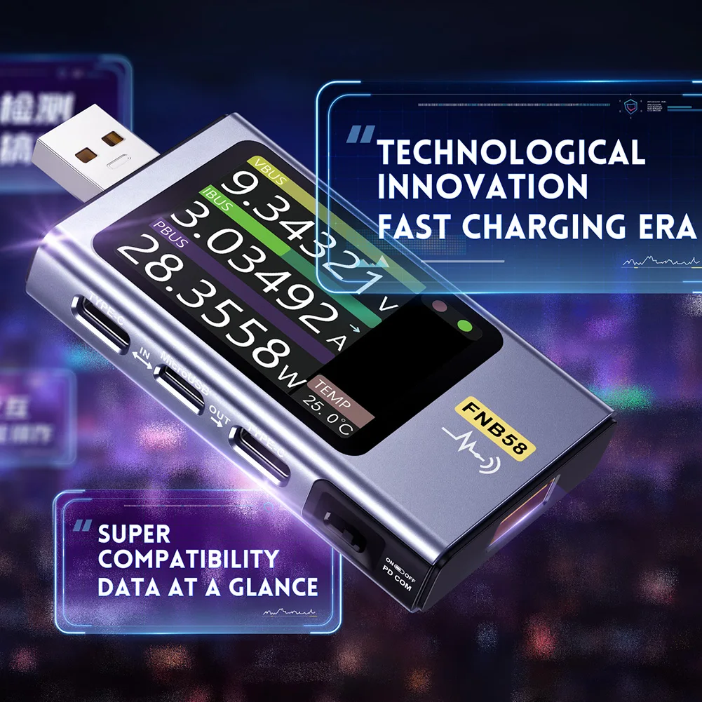 FNB58 тестер цифровой вольтметр Амперметр QC3.0/PD Type -C цифровой измеритель напряжения тока Амперметр детектор внешнего аккумулятора
FNB58 тестер цифровой вольтметр Амперметр QC3.0/PD Type -C цифровой измеритель напряжения тока Амперметр детектор внешнего аккумулятора