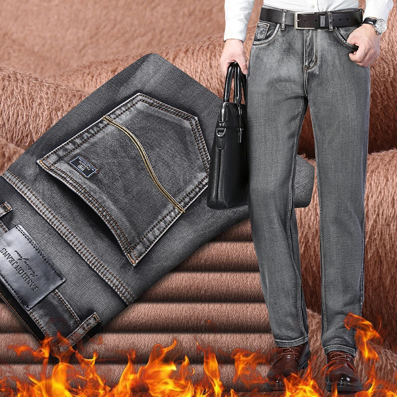 Business Jeans Men's Fleece Winter New Thickening Warm Office Male Clothing Pants Simple Smoke Gray Straight Stretch Denim Trous
Business Jeans Men's Fleece Winter New Thickening Warm Office Male Clothing Pants Simple Smoke Gray Straight Stretch Denim Trous