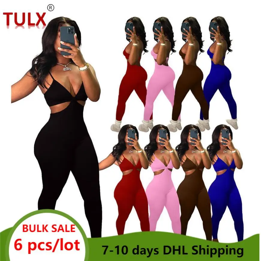 Сексуальный женский комбинезон 2023, клубный наряд с лямкой на шее, летний цельный комбинезон, женский комбинезон без рукавов, комбинезон, опт...