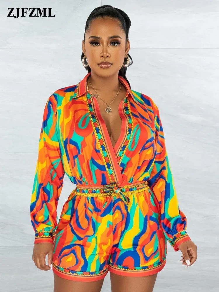 Folk Style Women's Aesthetic Print One Piece Short Jumpsuits Casual Fashion Polo Neck Full Sleeve Drawstring Waist Playsuit Ins
Folk Style Women's Aesthetic Print One Piece Short Jumpsuits Casual Fashion Polo Neck Full Sleeve Drawstring Waist Playsuit Ins