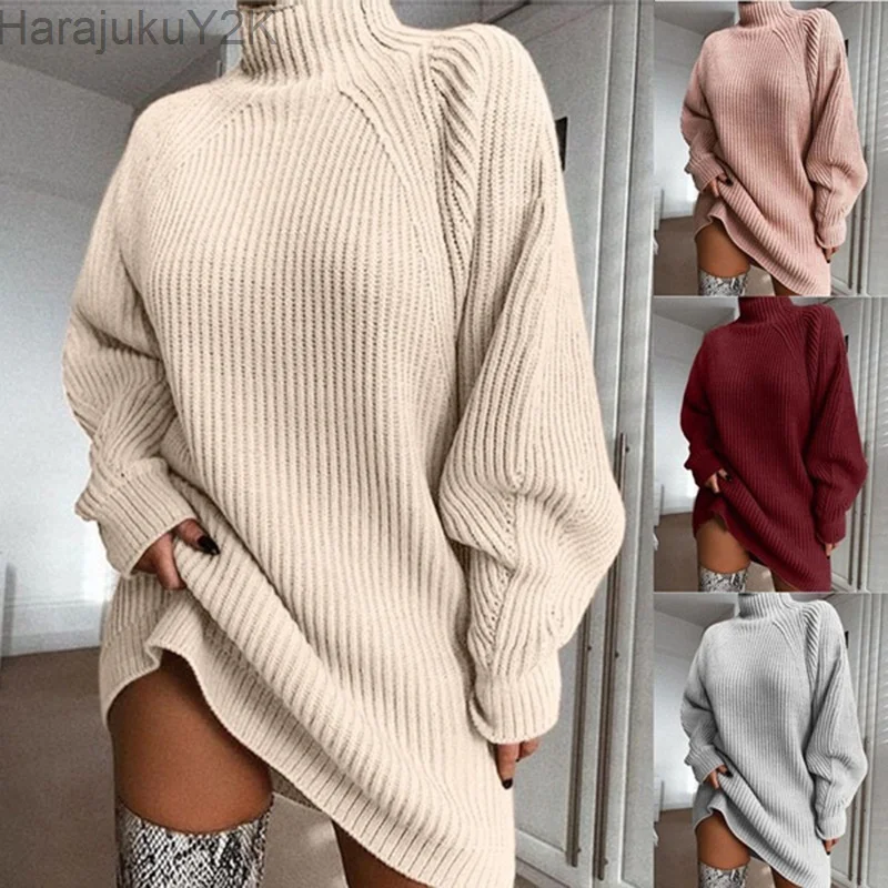Turtleneck Long Sleeve Sweater Dress Women Autumn Winter Loose Tunic Knitted Casual Pink Gray Clothes Solid Dresses Red
Turtleneck Long Sleeve Sweater Dress Women Autumn Winter Loose Tunic Knitted Casual Pink Gray Clothes Solid Dresses Red