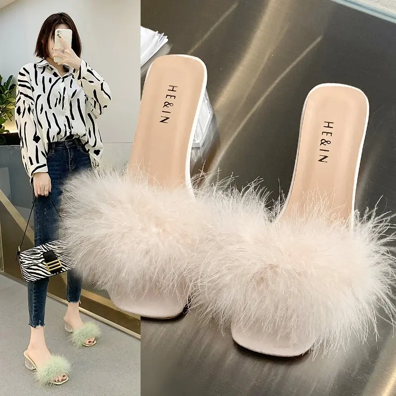 Woman Shoes Transparent Crystal High Heels Summer New Woman Feather Fur Slippers Pumps Women Cute Plush Slippers Size 35-43
Woman Shoes Transparent Crystal High Heels Summer New Woman Feather Fur Slippers Pumps Women Cute Plush Slippers Size 35-43