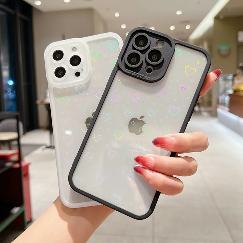 Чехол для телефона Laser Love Heart для iPhone 11 12 13 Pro Max X XR XS Max, Модный Цветной защитный прозрачный мягкий акриловый чехол для камеры
Чехол для телефона Laser Love Heart для iPhone 11 12 13 Pro Max X XR XS Max, Модный Цветной защитный прозрачный мягкий акриловый чехол для камеры