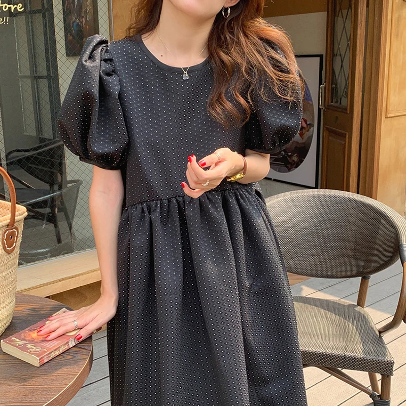 Korea Chic Summer Round Neck Robe Contrast Color Lace Bow Polka Dot Puff Sleeve Women Office Midi Dress 2022 16W1474
Korea Chic Summer Round Neck Robe Contrast Color Lace Bow Polka Dot Puff Sleeve Women Office Midi Dress 2022 16W1474