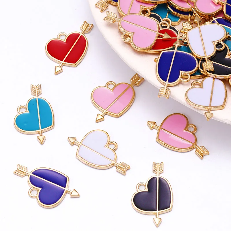 

10Pcs Mixed Colours Cupid's Arrow Heart Pendant Drip Oil Enamel Romantic Love Charm DIY Couple Bracelet Necklace Accessories Set