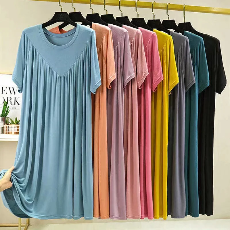 Modal Dress Female Summer 2022 New Round Neck Pleated Thin Short Sleeve Long Dress Loose Casual Nightdress Women
Modal Dress Female Summer 2022 New Round Neck Pleated Thin Short Sleeve Long Dress Loose Casual Nightdress Women