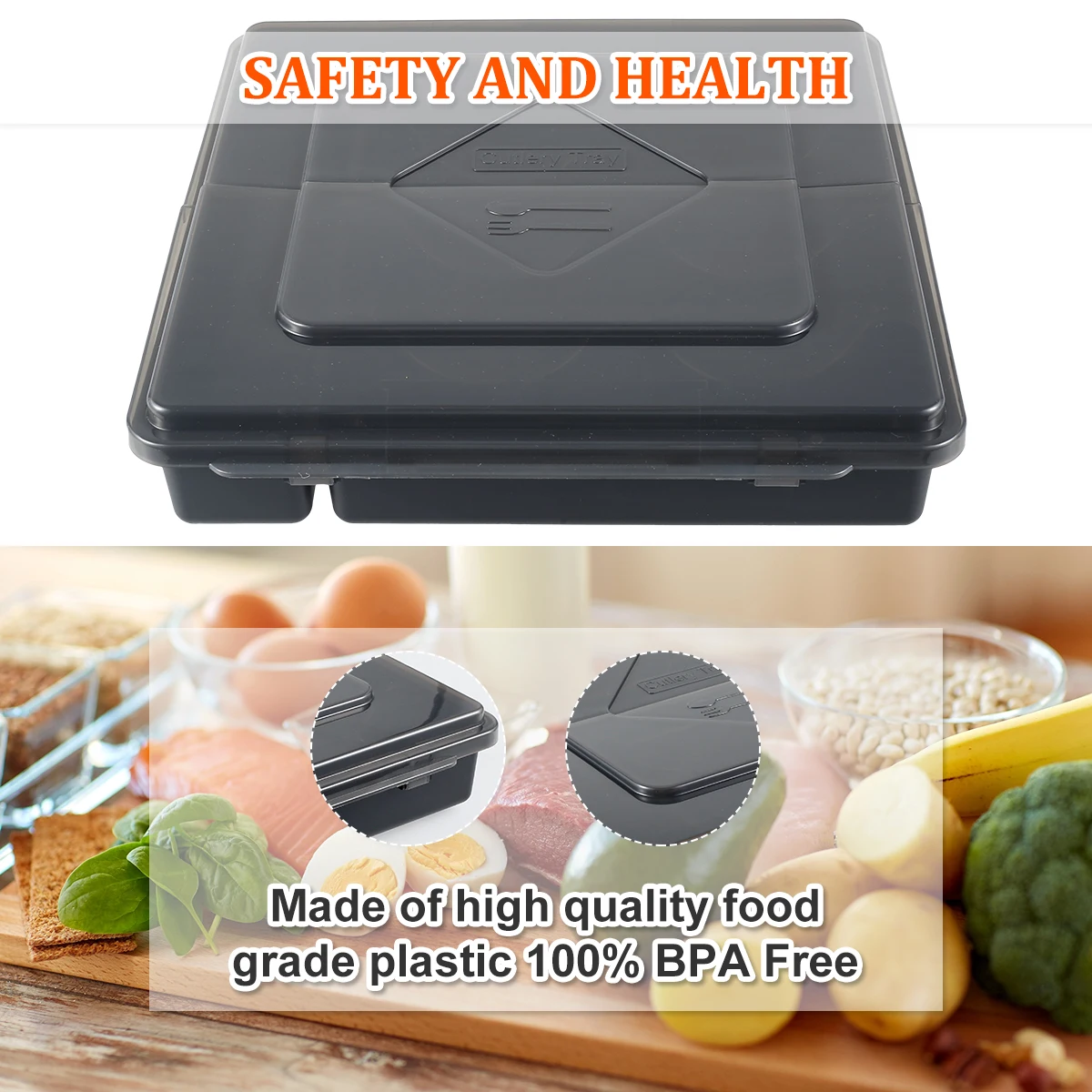 L Plastic Cutlery Tray for Kitchen Drawers Portable Cutlery Holder with Transparent Lid Sealed Dustproof Cutlery Organiser
L Plastic Cutlery Tray for Kitchen Drawers Portable Cutlery Holder with Transparent Lid Sealed Dustproof Cutlery Organiser