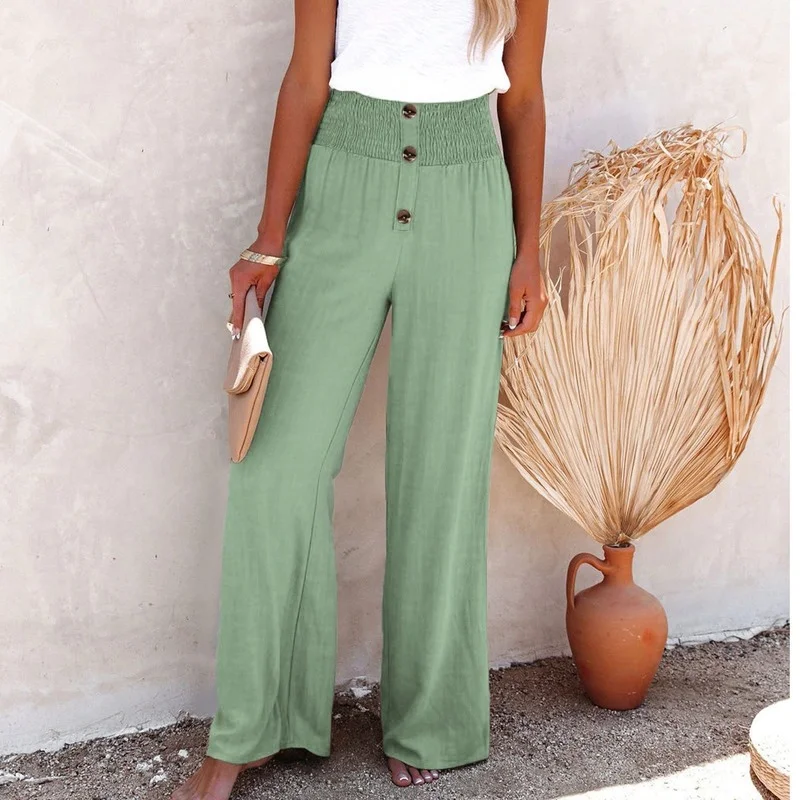 High Waist Elastic Band Wide Leg Pants Women Summer Comfortable Cotton Linen Straight Trousers Female Casual Buttons Sweatpants
High Waist Elastic Band Wide Leg Pants Women Summer Comfortable Cotton Linen Straight Trousers Female Casual Buttons Sweatpants