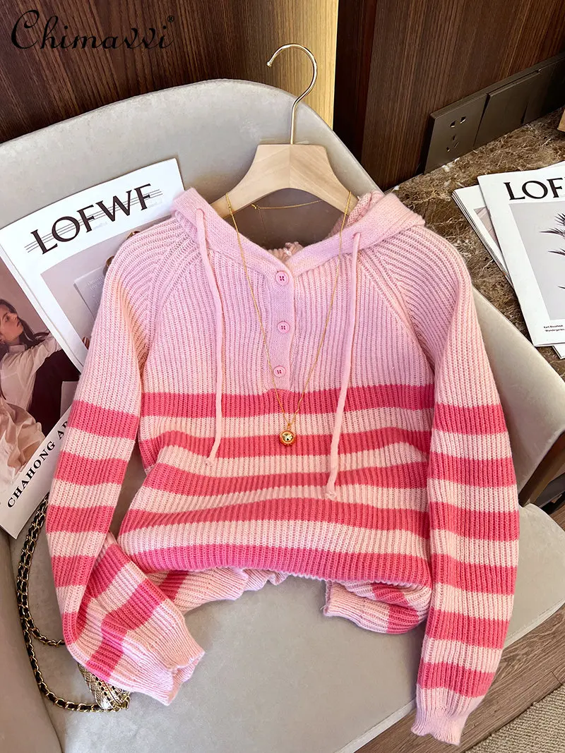 Ladies Fashion Loose Simple Striped Hooded Sweater Women 2022 Autumn Winter New Korean Style Versatile Elegant Pink Knitted Top
Ladies Fashion Loose Simple Striped Hooded Sweater Women 2022 Autumn Winter New Korean Style Versatile Elegant Pink Knitted Top
