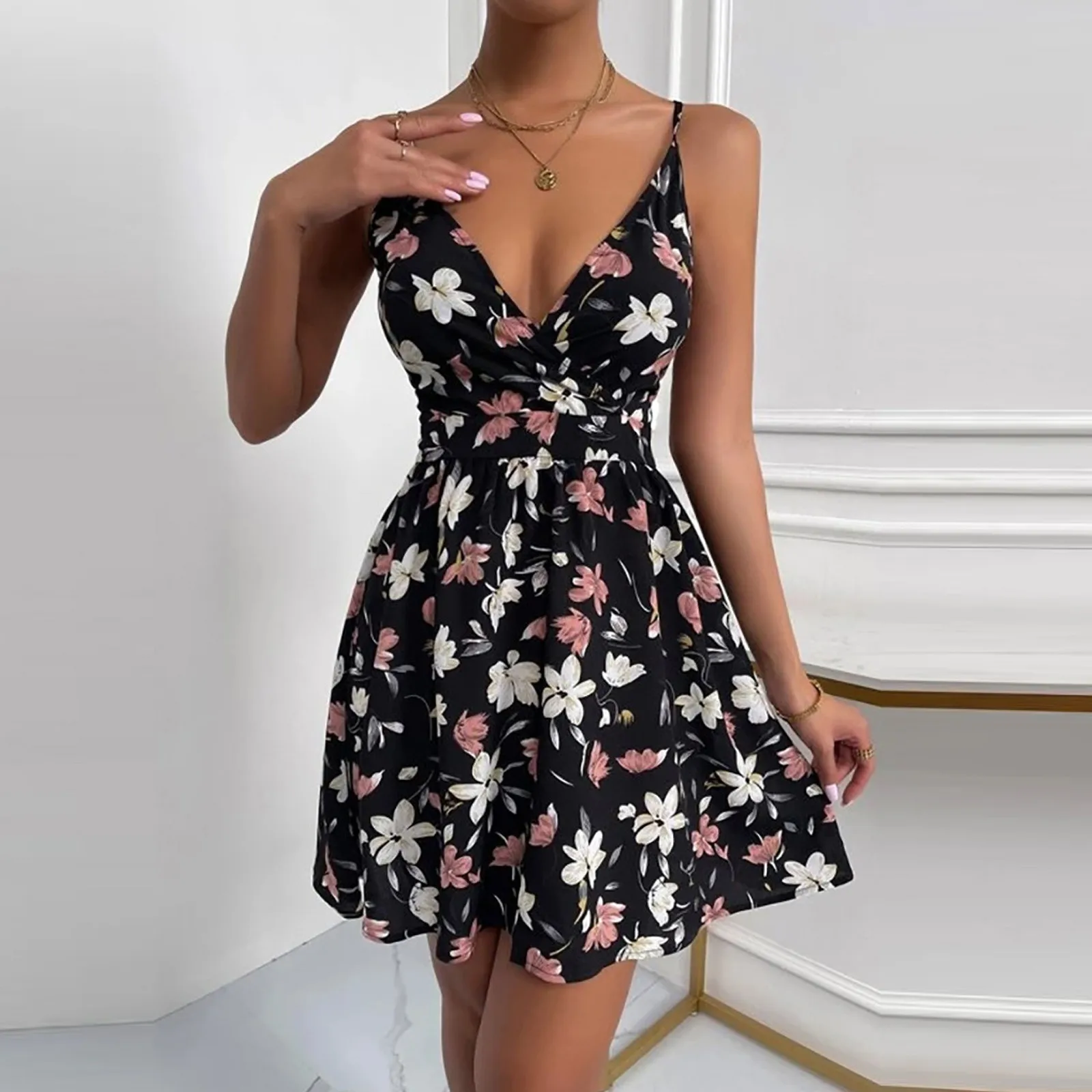 Zipper Adjustable Party Women Floral Print Spaghetti Strap Frill Dress Summer Dress 2022 V-neck Mini Dress Beach Dresses Robe
Zipper Adjustable Party Women Floral Print Spaghetti Strap Frill Dress Summer Dress 2022 V-neck Mini Dress Beach Dresses Robe