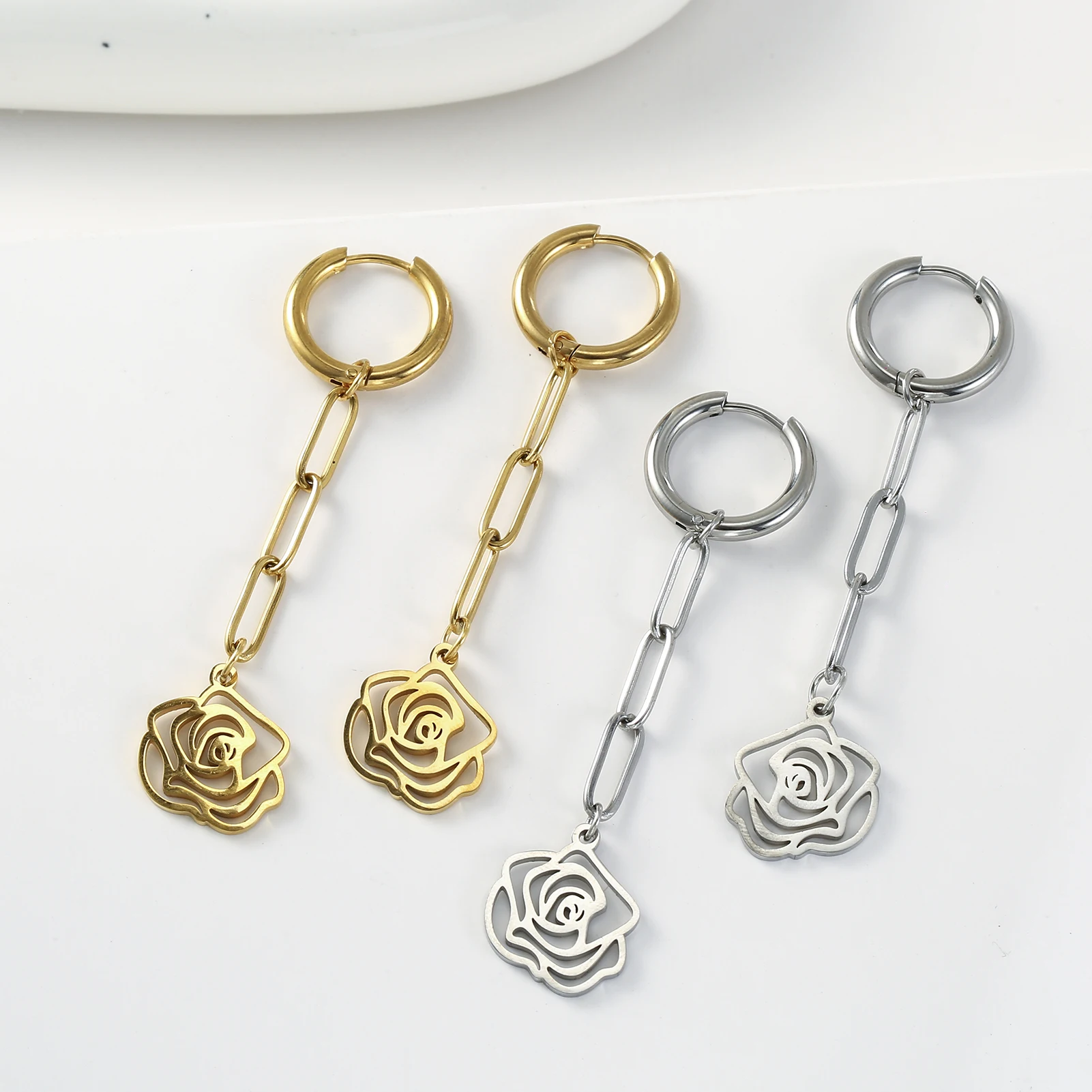 Sipuris Rose Flower Ear Clip Earrings For Women Hot Fashion Stainless Steel Rectangular Chain Pendants Jewelry Gifts For Girl
Sipuris Rose Flower Ear Clip Earrings For Women Hot Fashion Stainless Steel Rectangular Chain Pendants Jewelry Gifts For Girl