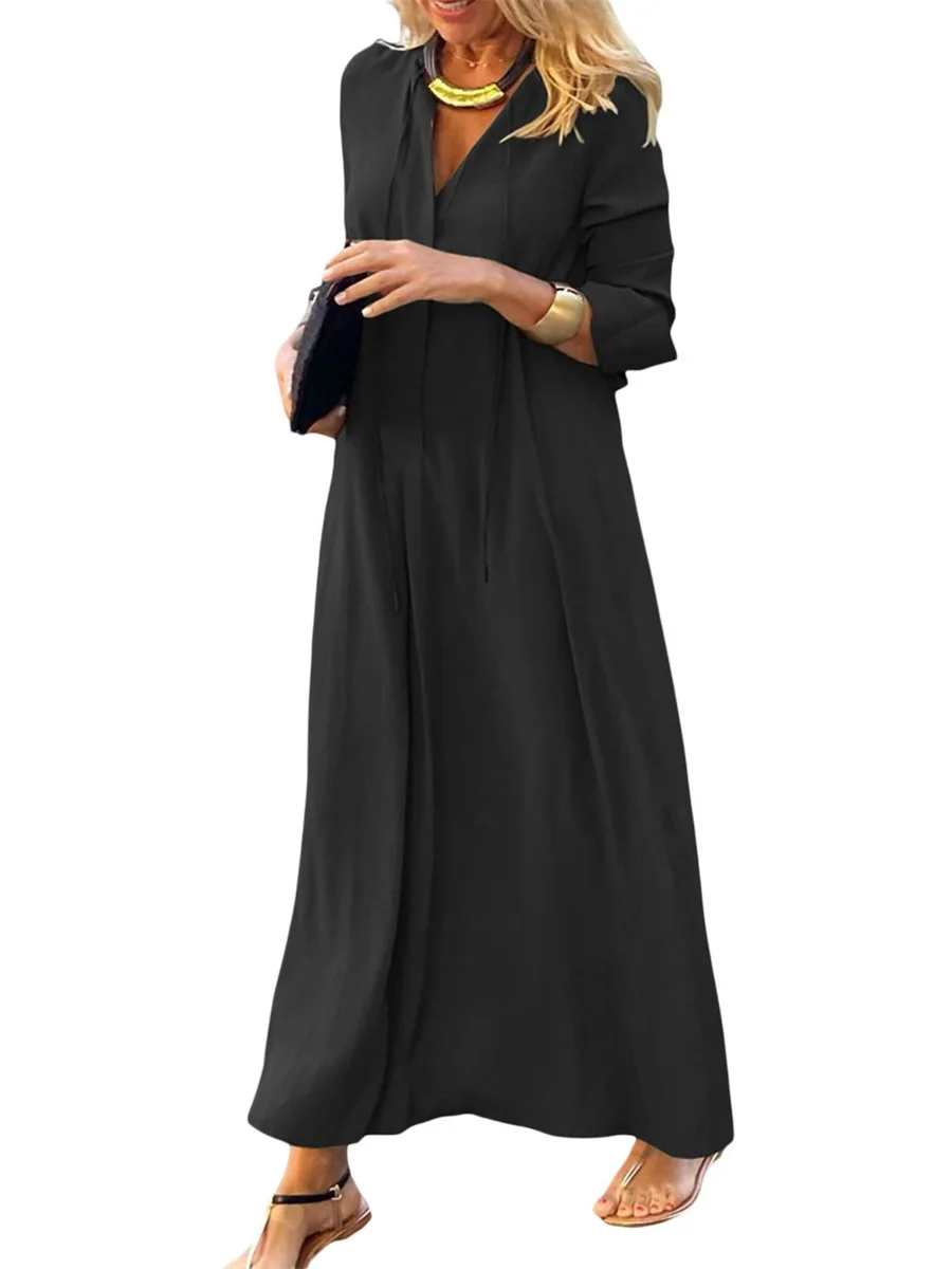 Women Casual Long Sleeve Dress Solid Color Deep V-neck Loose Party Fall Long Dress Streetwear
Women Casual Long Sleeve Dress Solid Color Deep V-neck Loose Party Fall Long Dress Streetwear