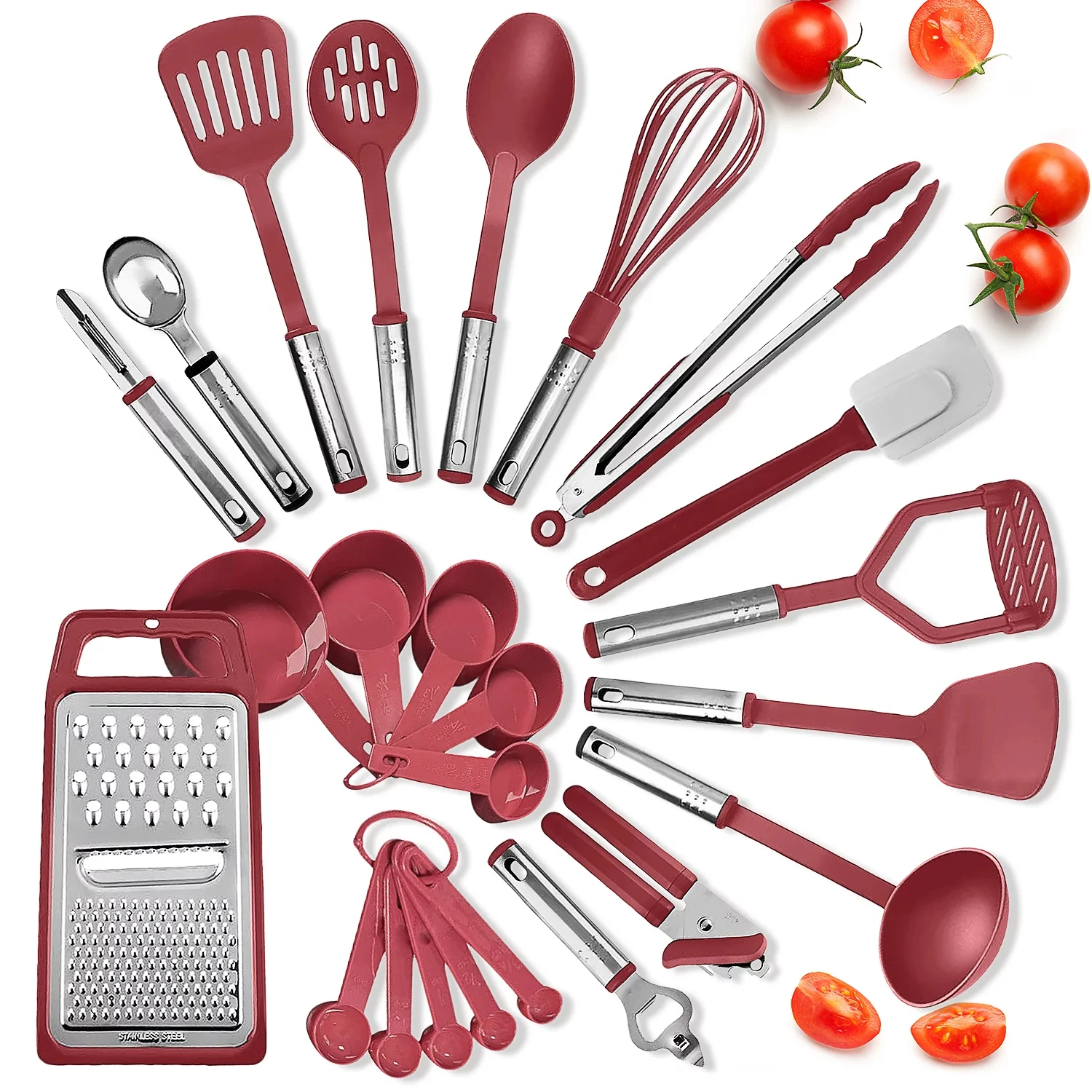 Stainless Steel Cooking Utensil Set, Non-Stick Cookware Set, 24pc Heat Resistant Nylon Kitchen Accessories, Red
Stainless Steel Cooking Utensil Set, Non-Stick Cookware Set, 24pc Heat Resistant Nylon Kitchen Accessories, Red