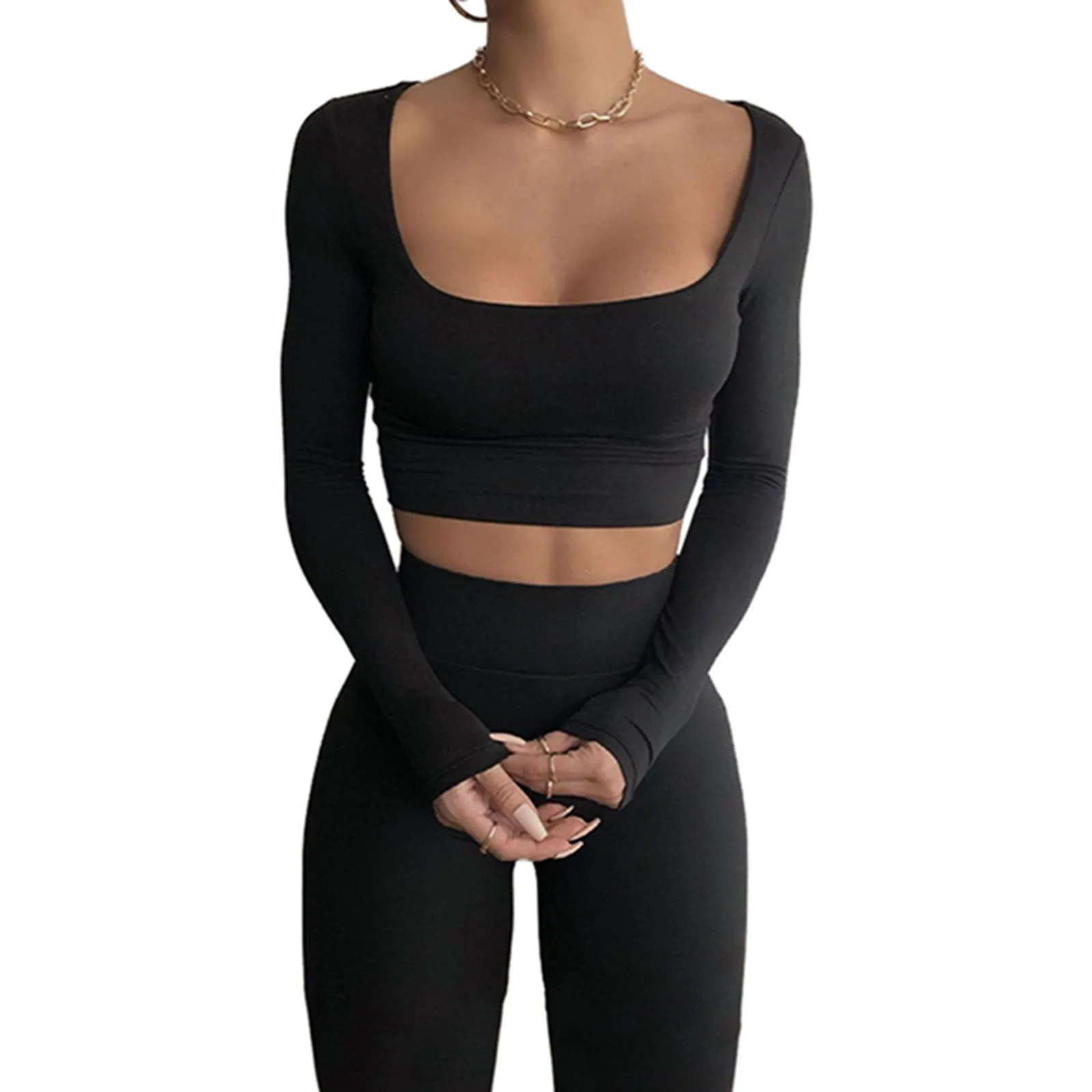Women Yoga Set Solid Color Long Sleeve Cropped Tops and High Waist Leggings Two-piece Sport Suit
Women Yoga Set Solid Color Long Sleeve Cropped Tops and High Waist Leggings Two-piece Sport Suit