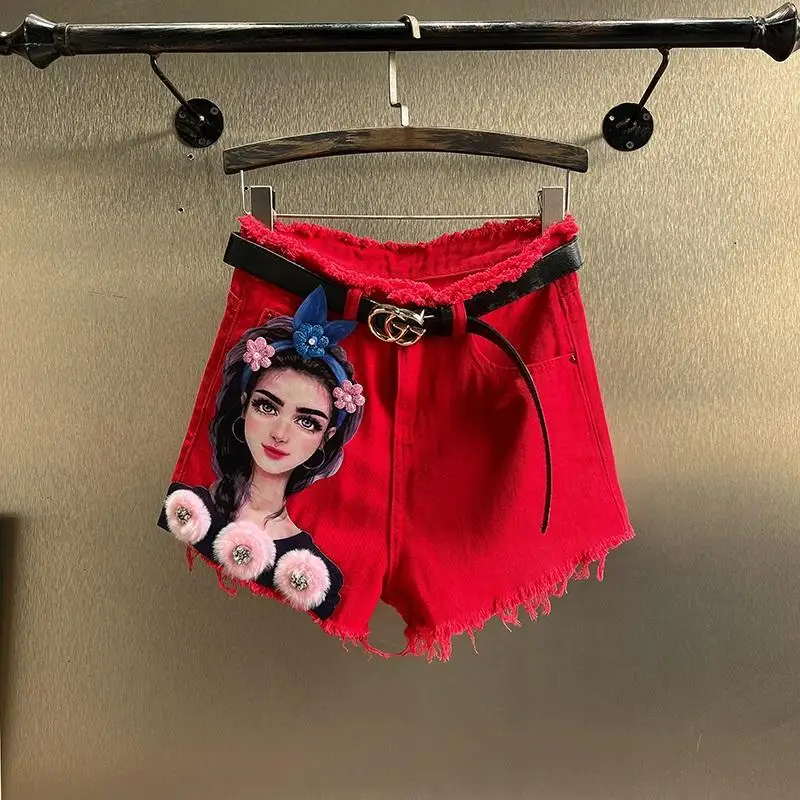 2022 New Summer Fashion Lady Hot Shorts Diamond Printing Tassel High Waist Denim Shorts Loose Straight Wide Leg Red Jean Shorts
2022 New Summer Fashion Lady Hot Shorts Diamond Printing Tassel High Waist Denim Shorts Loose Straight Wide Leg Red Jean Shorts